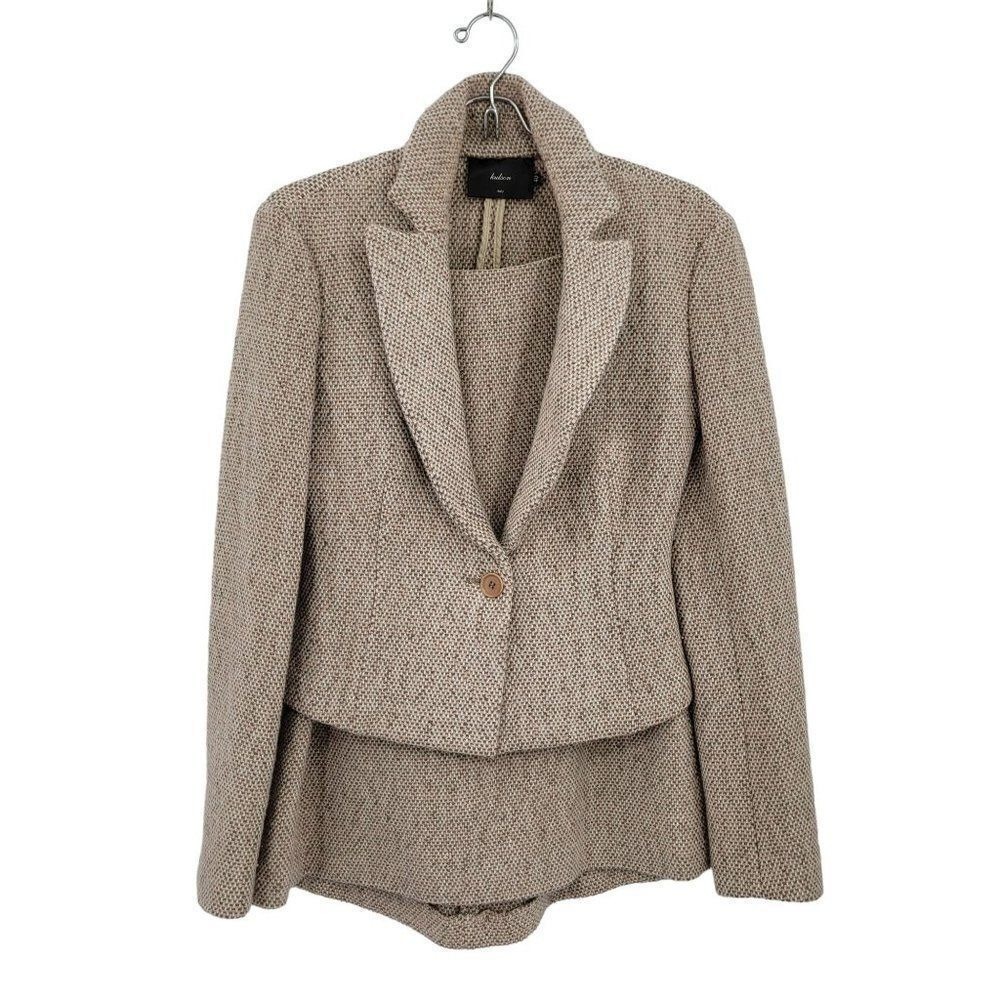 Kulson Wool Angora Tweed Skirt Suit Set Blazer Sz S Pastel Pink Italy Designer